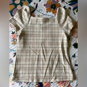 Ann Taylor plaid puff sleeve top
